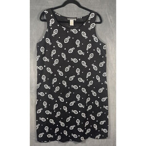 Soft As a Grape Cape Cod Tropical Fish 100%‎ Linen Black Shift Dress Size Large